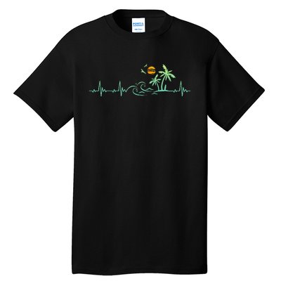 Heartbeat Palm Tree Retro Tropical Beach Island Trees Tall T-Shirt