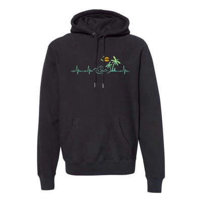 Heartbeat Palm Tree Retro Tropical Beach Island Trees Premium Hoodie