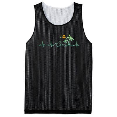 Heartbeat Palm Tree Retro Tropical Beach Island Trees Mesh Reversible Basketball Jersey Tank