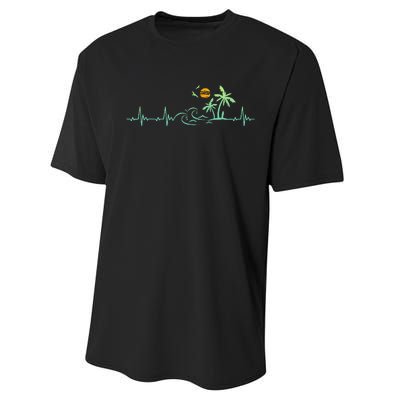 Heartbeat Palm Tree Retro Tropical Beach Island Trees Performance Sprint T-Shirt