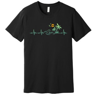 Heartbeat Palm Tree Retro Tropical Beach Island Trees Premium T-Shirt