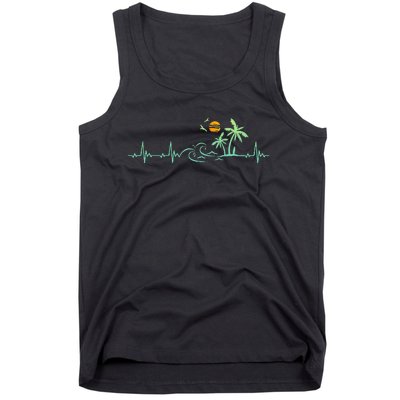 Heartbeat Palm Tree Retro Tropical Beach Island Trees Tank Top