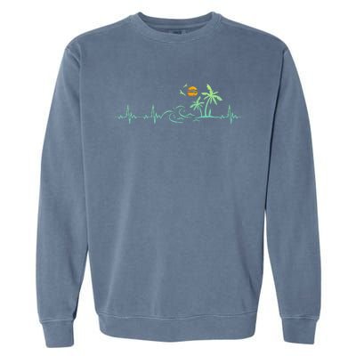 Heartbeat Palm Tree Retro Tropical Beach Island Trees Garment-Dyed Sweatshirt