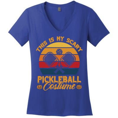 Halloween Pickleball Tee My Scary Pickleball Costume Great Gift Women's V-Neck T-Shirt
