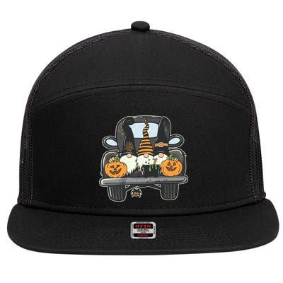 Halloween Pickup Truck Gnomes 7 Panel Mesh Trucker Snapback Hat