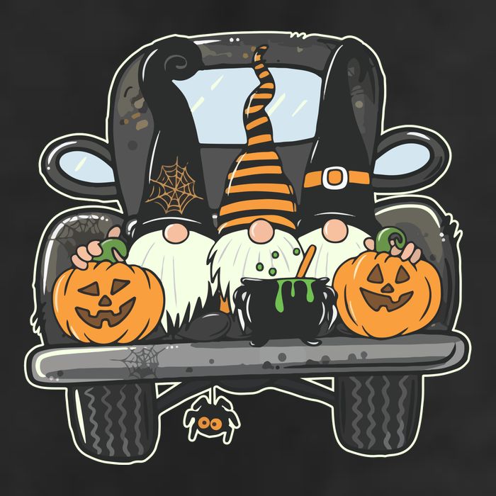 Halloween Pickup Truck Gnomes 7 Panel Mesh Trucker Snapback Hat