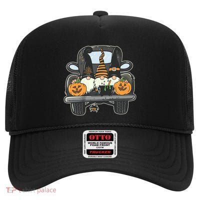Halloween Pickup Truck Gnomes High Crown Mesh Back Trucker Hat