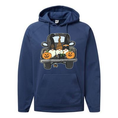 Halloween Pickup Truck Gnomes Performance Fleece Hoodie