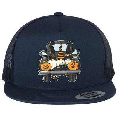 Halloween Pickup Truck Gnomes Flat Bill Trucker Hat