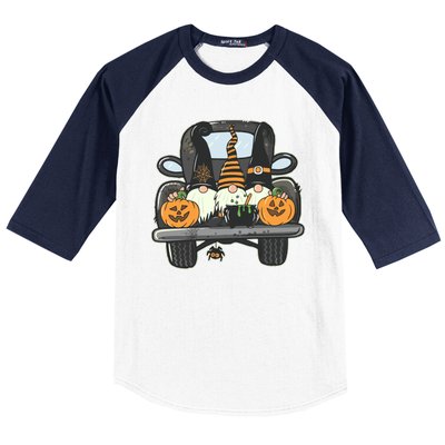 Halloween Pickup Truck Gnomes Baseball Sleeve Shirt