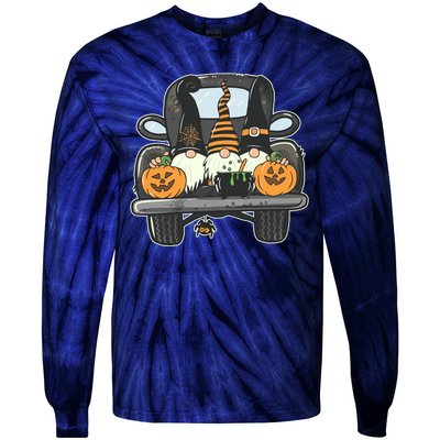 Halloween Pickup Truck Gnomes Tie-Dye Long Sleeve Shirt