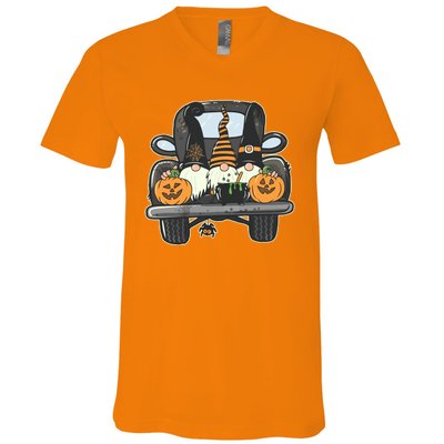 Halloween Pickup Truck Gnomes V-Neck T-Shirt