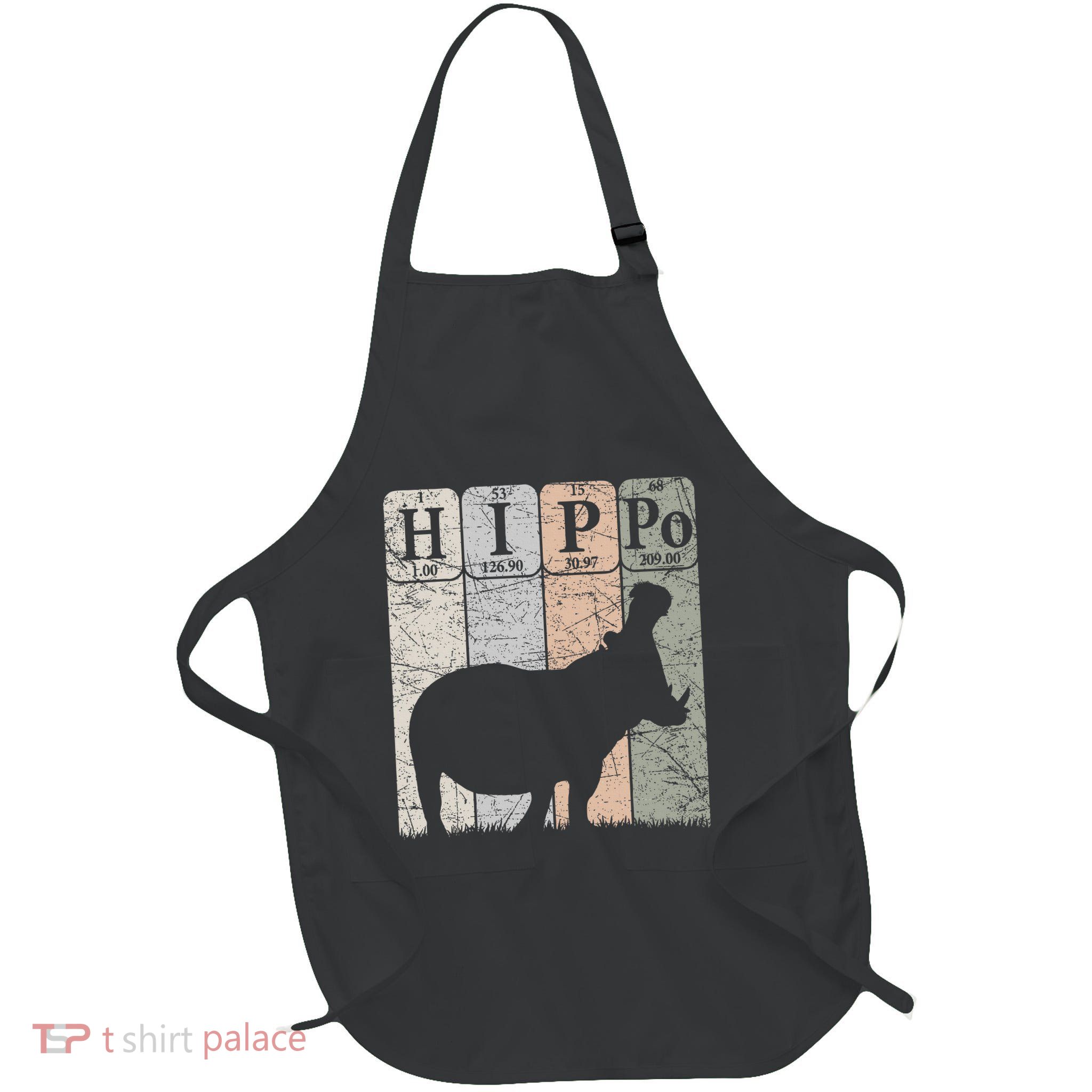 Hippo Periodic Table Elements Hippo Lover Hippopotamus Retro Full-Length Apron With Pockets
