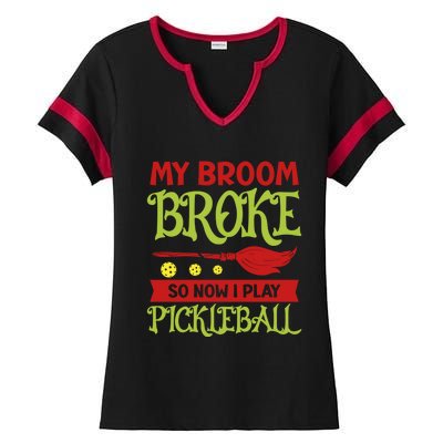 Halloween Pickleball Tee My Broom Broke So I Play Pickleball Gift Ladies Halftime Notch Neck Tee