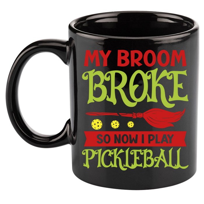 Halloween Pickleball Tee My Broom Broke So I Play Pickleball Gift 11oz C Handle Ceramic Mug