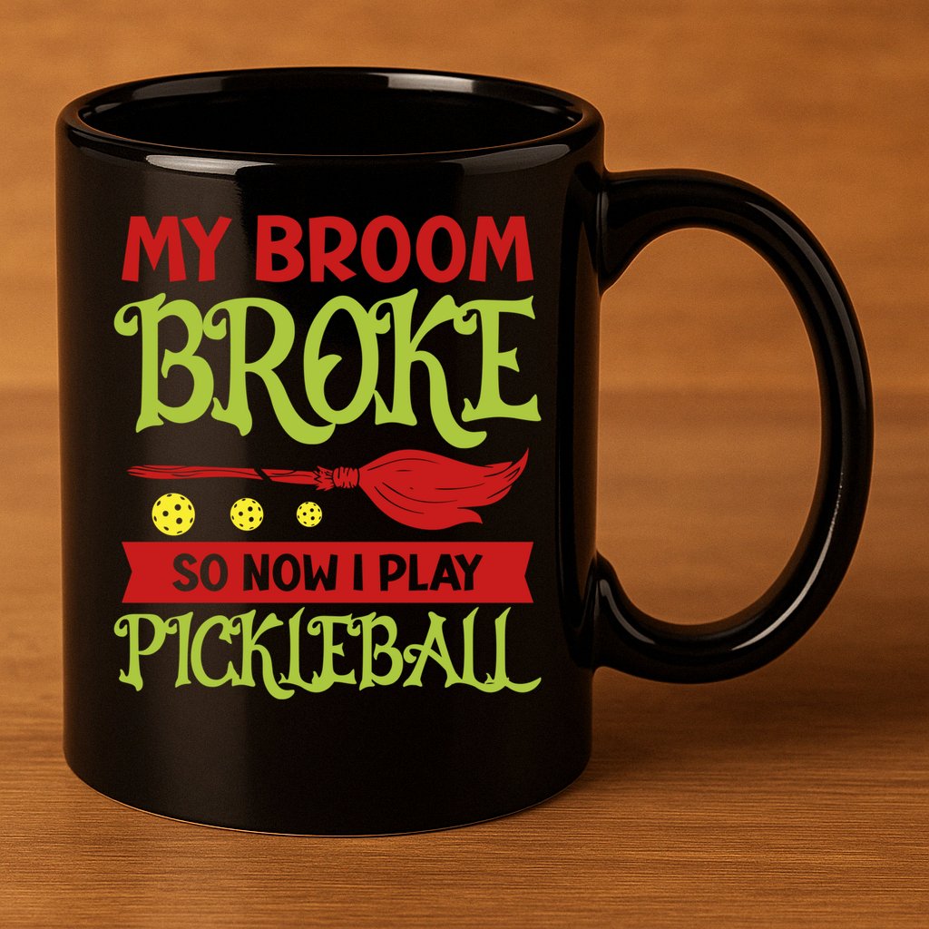 Halloween Pickleball Tee My Broom Broke So I Play Pickleball Gift 11oz C Handle Ceramic Mug
