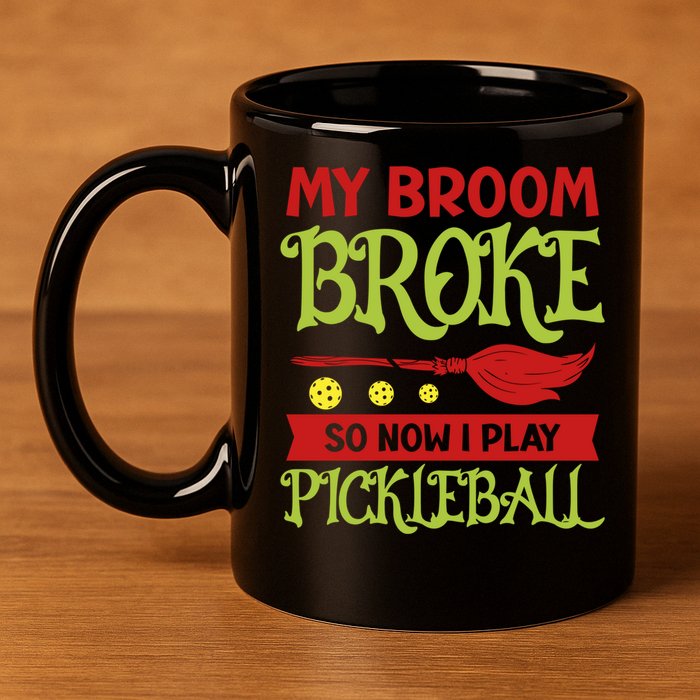 Halloween Pickleball Tee My Broom Broke So I Play Pickleball Gift 11oz C Handle Ceramic Mug