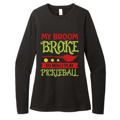 Halloween Pickleball Tee My Broom Broke So I Play Pickleball Gift Womens CVC Long Sleeve Shirt