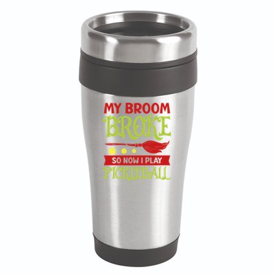 Halloween Pickleball Tee My Broom Broke So I Play Pickleball Gift 16oz Travel Tumbler