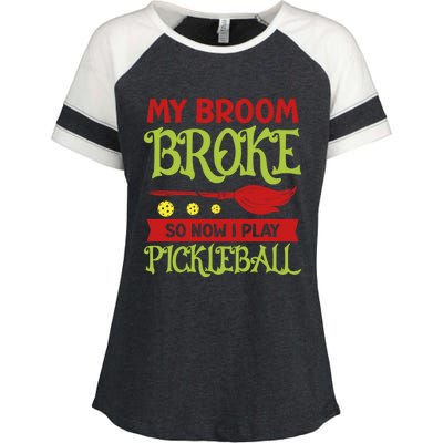 Halloween Pickleball Tee My Broom Broke So I Play Pickleball Gift Enza Ladies Jersey Colorblock Tee