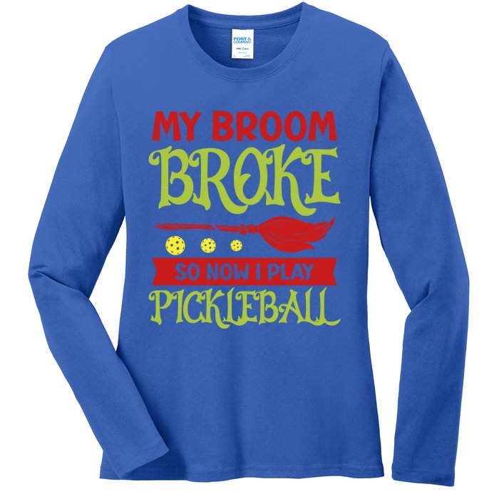 Halloween Pickleball Tee My Broom Broke So I Play Pickleball Gift Ladies Long Sleeve Shirt