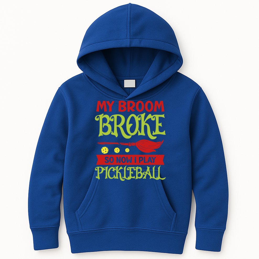 Halloween Pickleball Tee My Broom Broke So I Play Pickleball Gift Kids Hoodie
