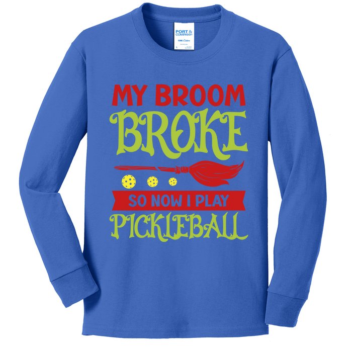 Halloween Pickleball Tee My Broom Broke So I Play Pickleball Gift Kids Long Sleeve Shirt