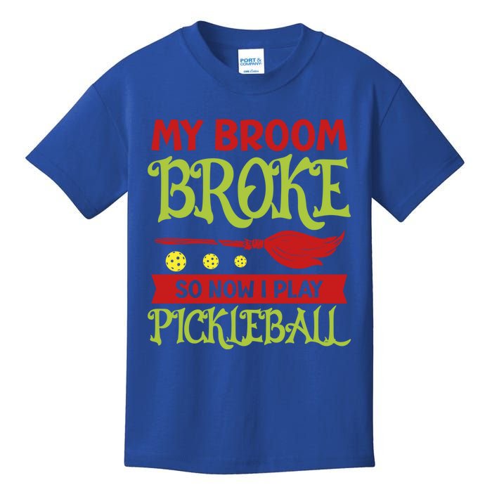 Halloween Pickleball Tee My Broom Broke So I Play Pickleball Gift Kids T-Shirt