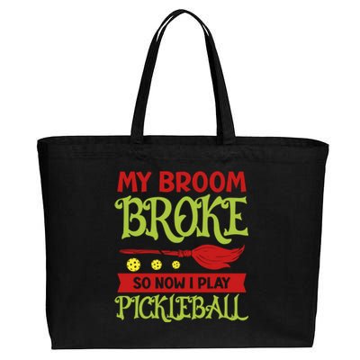 Halloween Pickleball Tee My Broom Broke So I Play Pickleball Gift Cotton Canvas Jumbo Tote