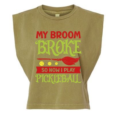 Halloween Pickleball Tee My Broom Broke So I Play Pickleball Gift Garment-Dyed Women's Muscle Tee