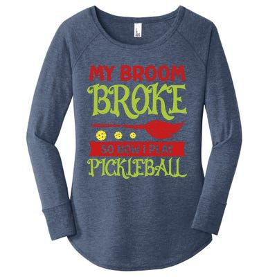 Halloween Pickleball Tee My Broom Broke So I Play Pickleball Gift Women's Perfect Tri Tunic Long Sleeve Shirt