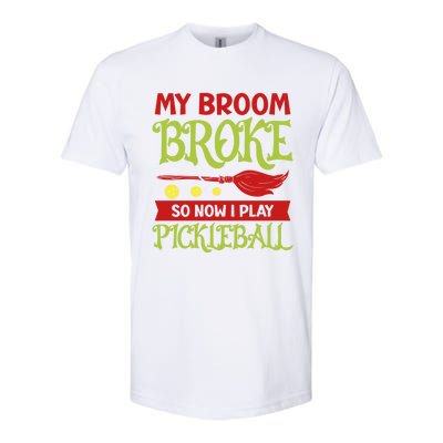 Halloween Pickleball Tee My Broom Broke So I Play Pickleball Gift Softstyle CVC T-Shirt