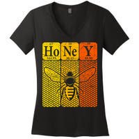 Honey Periodic Table Elements Beekeeper Retro Apiarist Women's V-Neck T-Shirt