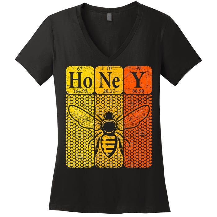 Honey Periodic Table Elements Beekeeper Retro Apiarist Women's V-Neck T-Shirt