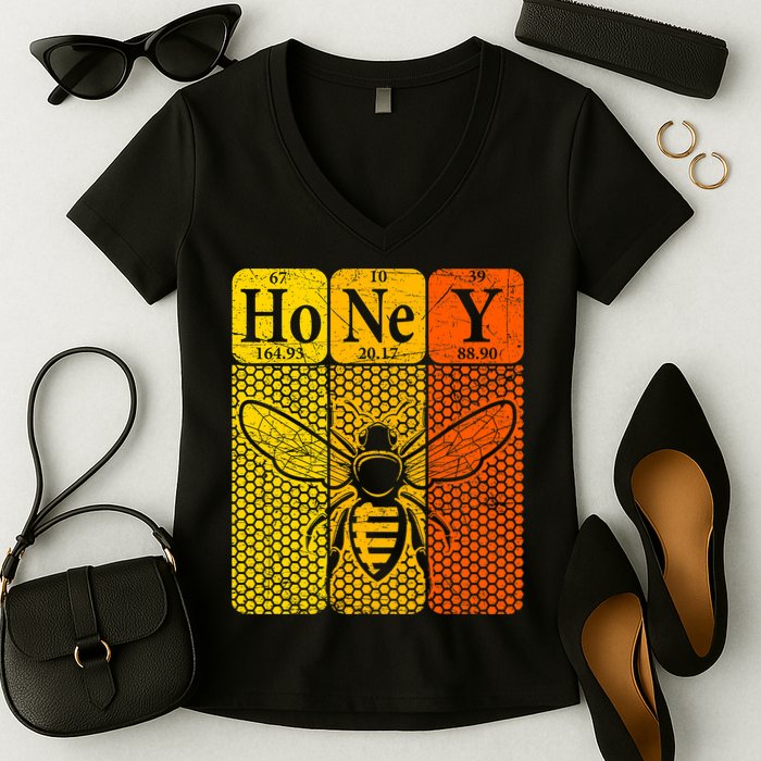 Honey Periodic Table Elements Beekeeper Retro Apiarist Women's V-Neck T-Shirt