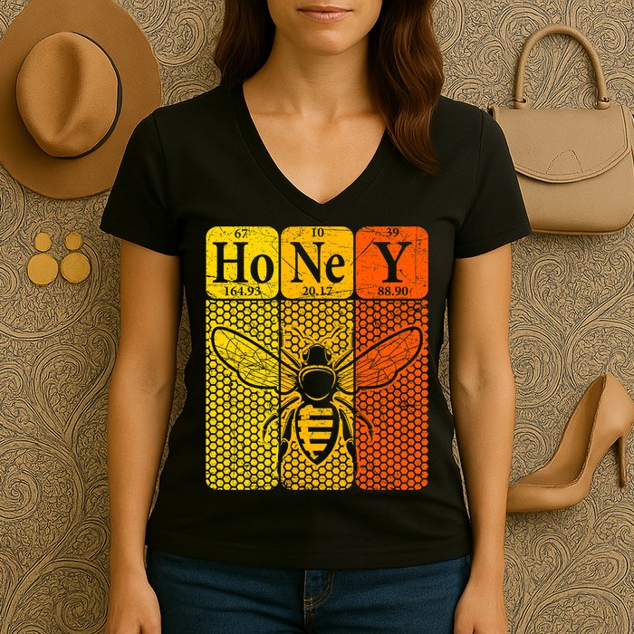 Honey Periodic Table Elements Beekeeper Retro Apiarist Women's V-Neck T-Shirt