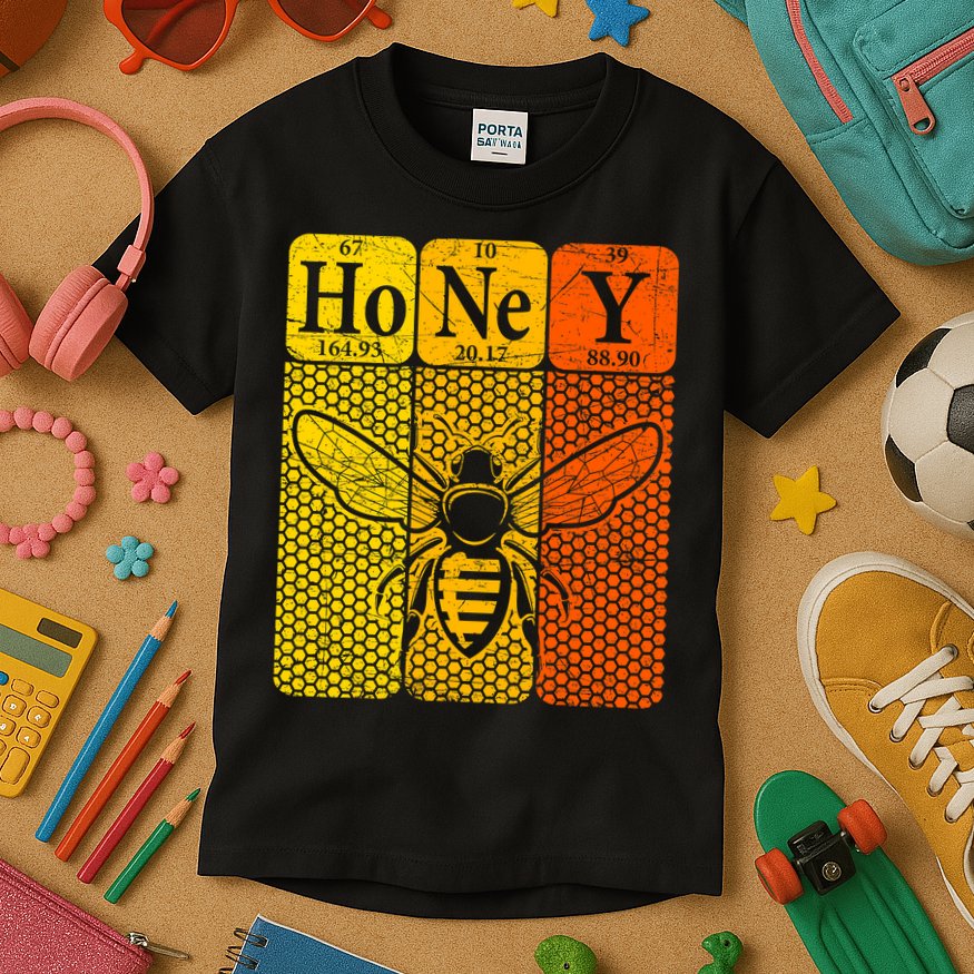 Honey Periodic Table Elements Beekeeper Retro Apiarist Kids T-Shirt