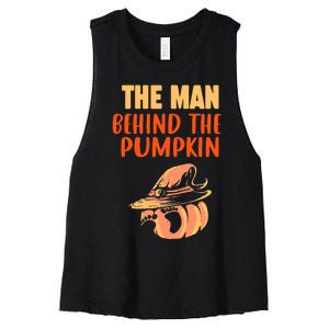 Halloween Pregnancy The Man Behind The Pumpkin Baby Dad Soon Women's Racerback Cropped Tank