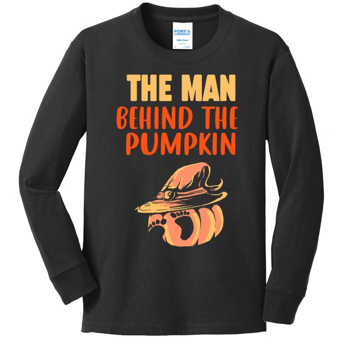 Halloween Pregnancy The Man Behind The Pumpkin Baby Dad Soon Kids Long Sleeve Shirt