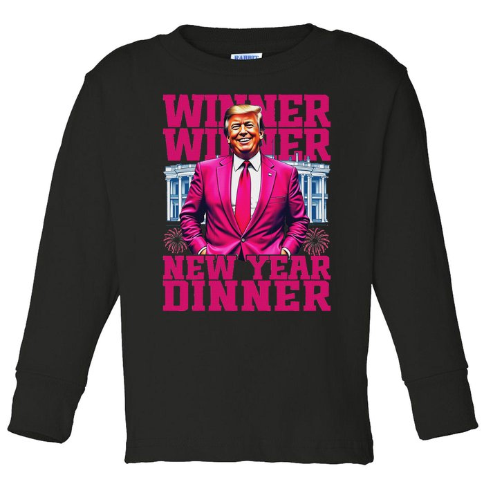 Humor Pinke Trump Winner Winner New YearS Dinner 2025 Trump Toddler Long Sleeve Shirt