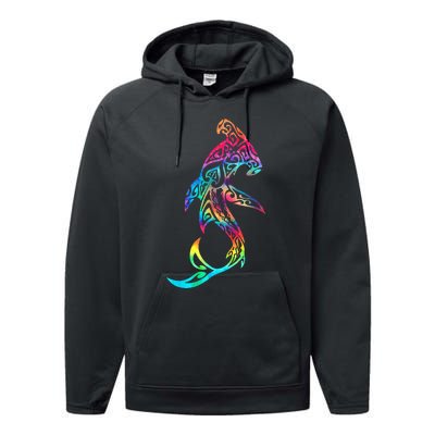 Hawaii Polynesian Tribal Hammerhead Shark Aloha Ocean Performance Fleece Hoodie