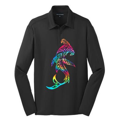 Hawaii Polynesian Tribal Hammerhead Shark Aloha Ocean Silk Touch Performance Long Sleeve Polo