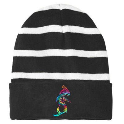 Hawaii Polynesian Tribal Hammerhead Shark Aloha Ocean Striped Beanie with Solid Band