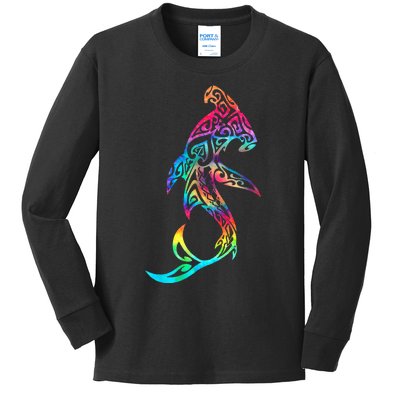 Hawaii Polynesian Tribal Hammerhead Shark Aloha Ocean Kids Long Sleeve Shirt