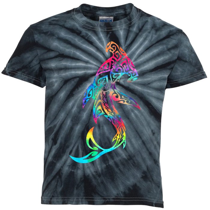 Hawaii Polynesian Tribal Hammerhead Shark Aloha Ocean Kids Tie-Dye T-Shirt