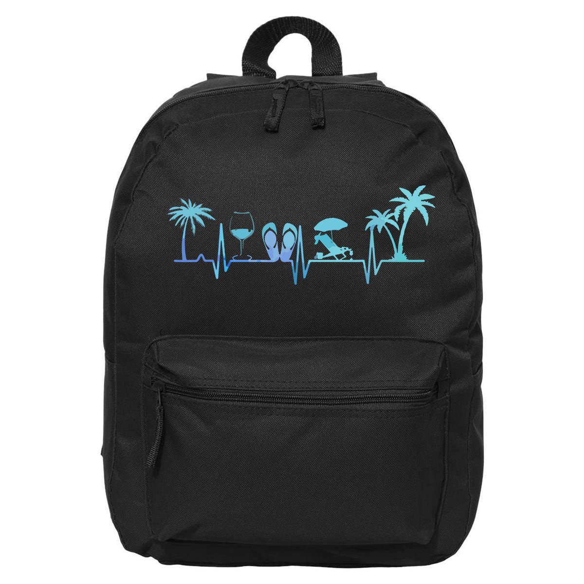 Heartbeat Palm Tree Wine Glass Flipp Flop Summer Lover 16 in Basic Backpack