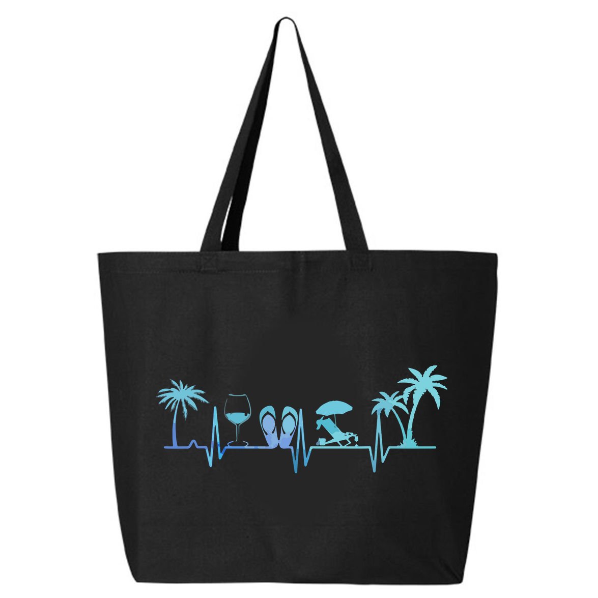 Heartbeat Palm Tree Wine Glass Flipp Flop Summer Lover 25L Jumbo Tote