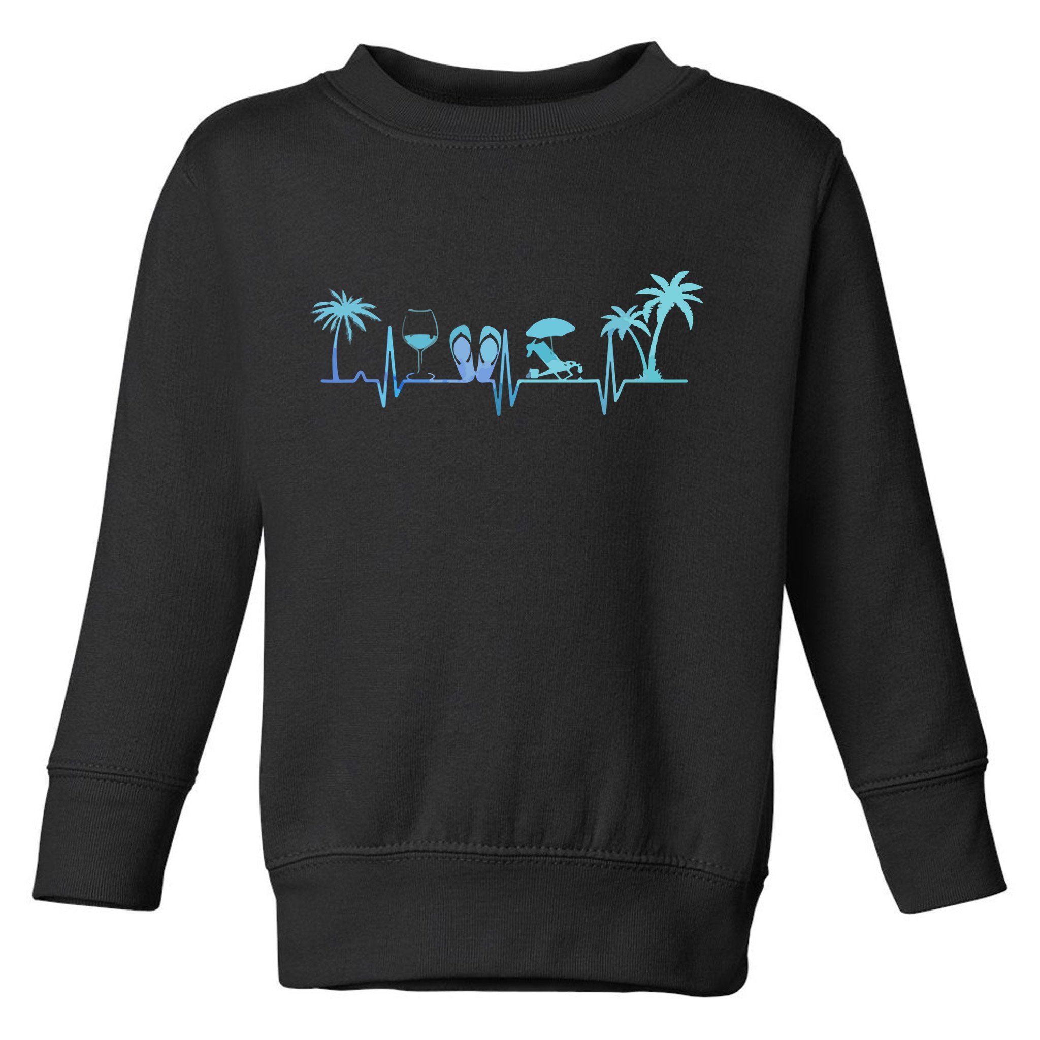 Heartbeat Palm Tree Wine Glass Flipp Flop Summer Lover Toddler Sweatshirt
