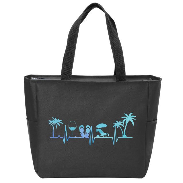Heartbeat Palm Tree Wine Glass Flipp Flop Summer Lover Zip Tote Bag