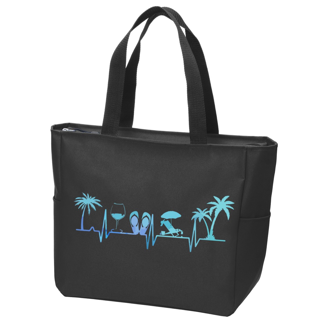 Heartbeat Palm Tree Wine Glass Flipp Flop Summer Lover Zip Tote Bag